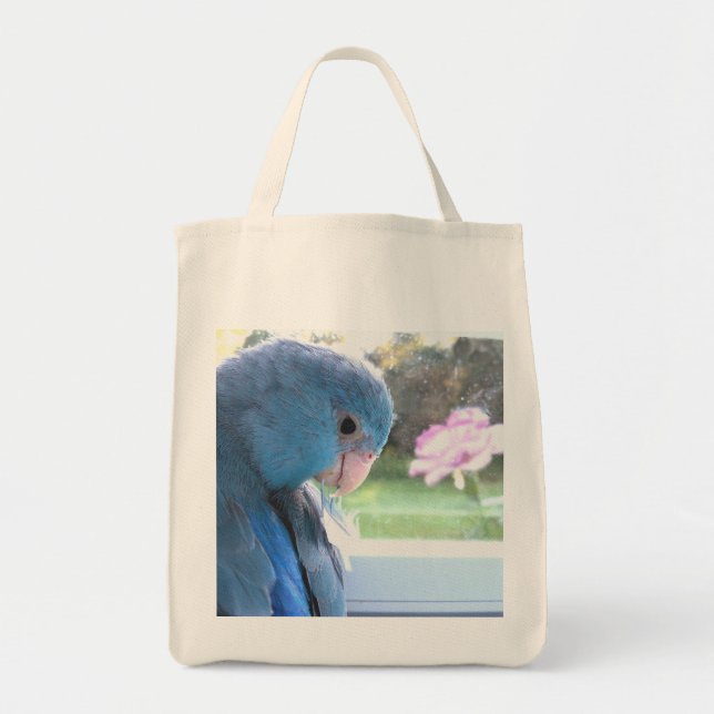 Blue Parrotlet Grocery Tote Bag Parrot carry bag (Front)