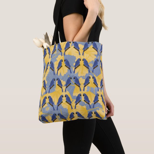 Blue Parrots Allover Tote Bag (Close Up)