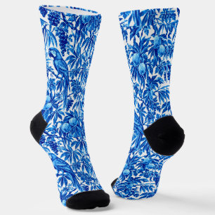 Blue Parrots in a Tropical Garden Socks