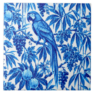 Blue Parrots in a Tropical Garden Tile