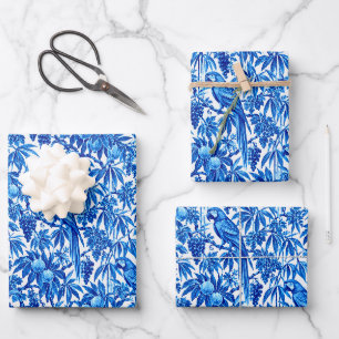 Blue Parrots in a Tropical Garden Wrapping Paper Sheet