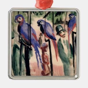 Blue Parrots Metal Tree Decoration