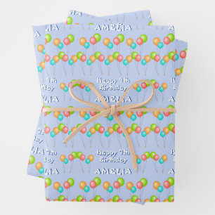 Blue Party Balloons Kid Happy Birthday Wrapping Paper Sheet