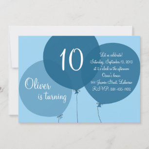 Blue Party Balloons Kids Birthday Invitation