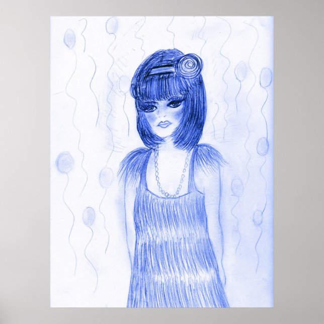 Blue Party Girl Flapper Poster (Front)