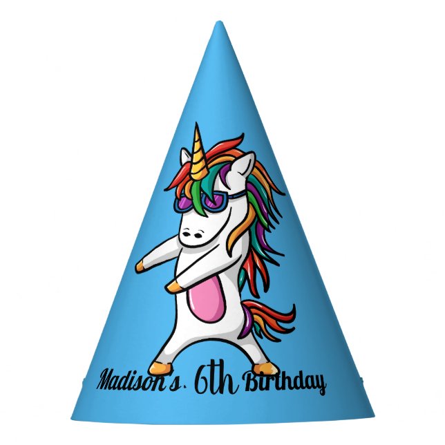 Blue Party Like A Unicorn Birthday Party Hat (Front)