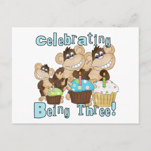 Blue Party Monkeys 3rd Birthday T-shirts and Gifts Invitation Postcard