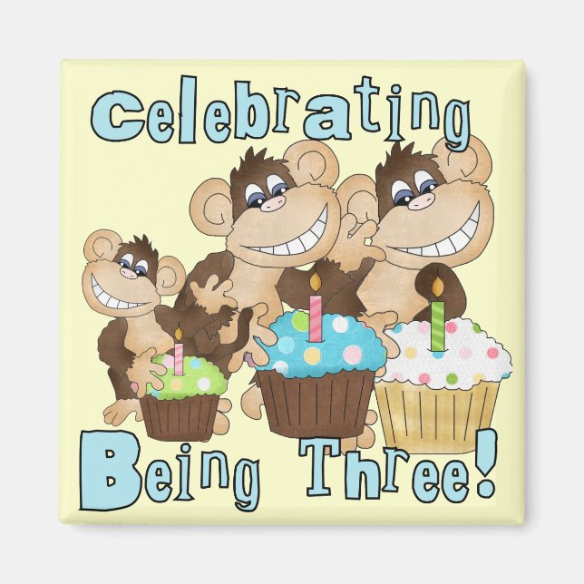 Blue Party Monkeys 3rd Birthday T-shirts and Gifts Magnet (Front)