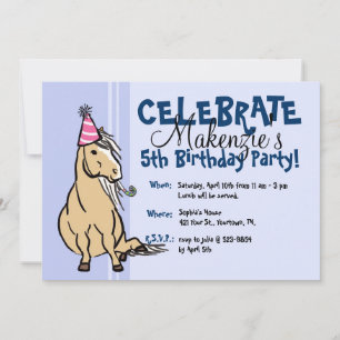 Blue Party Pony Girls Birthday Invitation