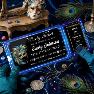 blue party ticket invitations