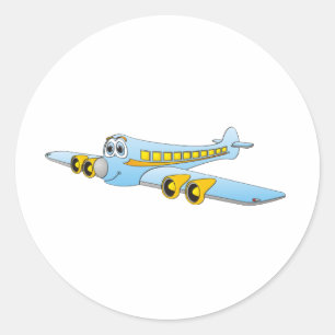 Blue Passenger Jet O Cartoon Classic Round Sticker