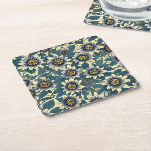 Blue Passion Flower pattern Square Paper Coaster