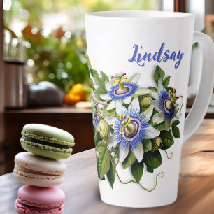 Blue Passionflowers Personalised Latte Mug