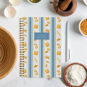 Blue   Pasta Market Stripe Personalized Recipe Notebook