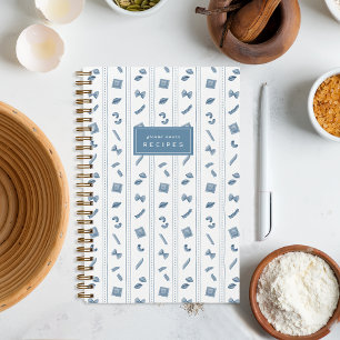 Blue Pasta Stripe Personalized Recipe Notebook