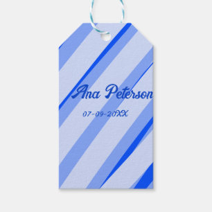 Blue pastel add name date boho retro lines pattern gift tags