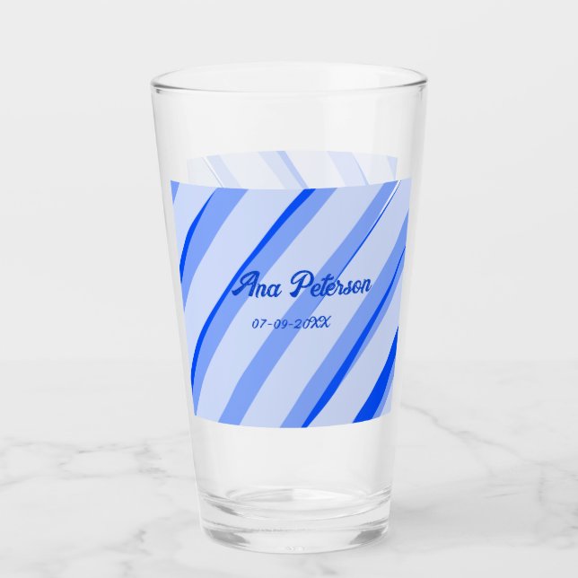 Blue pastel add name date boho retro lines pattern glass (Front)