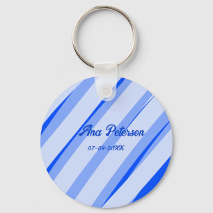 Blue pastel add name date boho retro lines pattern key ring