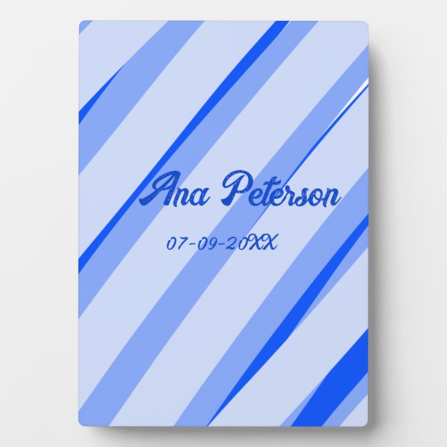 Blue pastel add name date boho retro lines pattern plaque (Front)