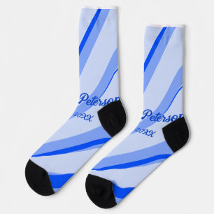 Blue pastel add name date boho retro lines pattern socks