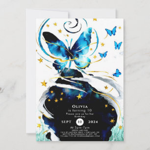 Blue Pastel Butterfly Birthday Invitation