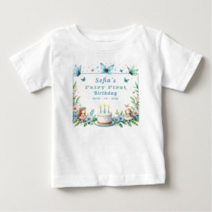Blue Pastel Butterfly Fairy First Birthday - Baby T-Shirt