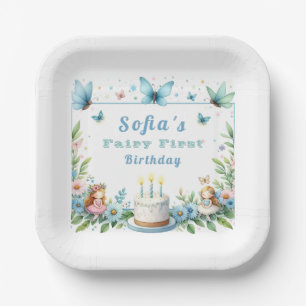 Blue Pastel Butterfly Fairy First Birthday - Paper Plate