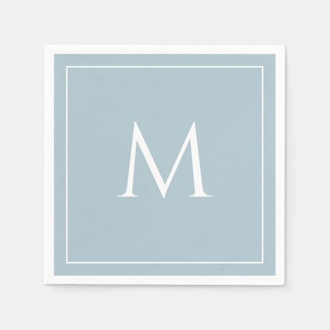Blue pastel elegant monogram initial napkin (Front)
