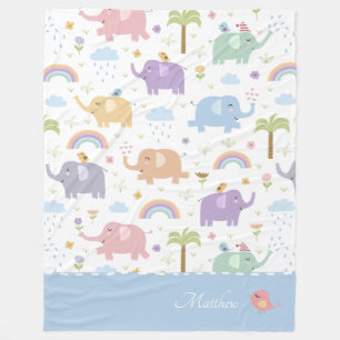 Blue Pastel Elephant Pattern for Little Boy Fleece Blanket