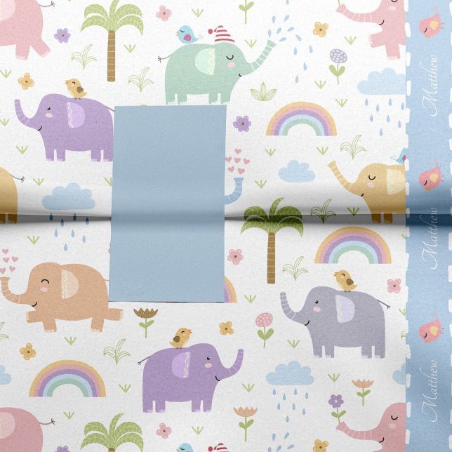 Blue Pastel Elephant Pattern for Little Boy Party Tissue Paper (Creator Uploaded)