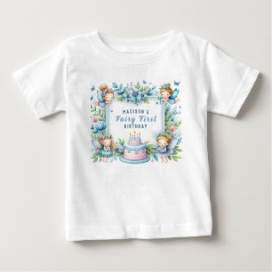 Blue Pastel Floral Fairy First Birthday - Baby T-Shirt