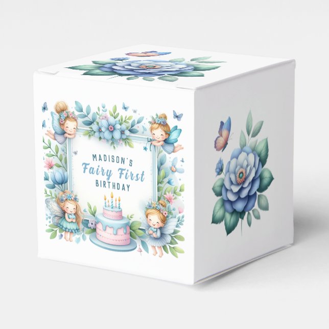 Blue Pastel Floral Fairy First Birthday - Favour Box (Front Side)