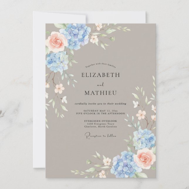 Blue Pastel Floral Wedding Invitation (Front)