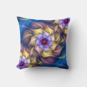 Blue Pastel Fractal Flower Abstract  Cushion