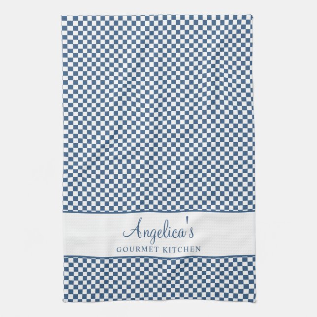 Blue Pastel French Plaid Check Country Gourmet Tea Towel (Vertical)