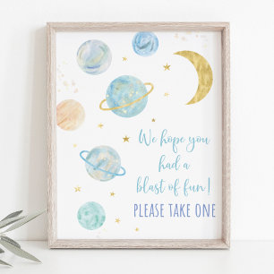 Blue Pastel Galaxy Space Birthday Party Favour Sig Poster