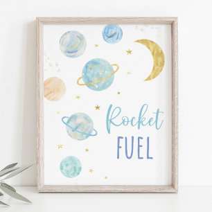 Blue Pastel Galaxy Space Rocket Fuel Party Sign