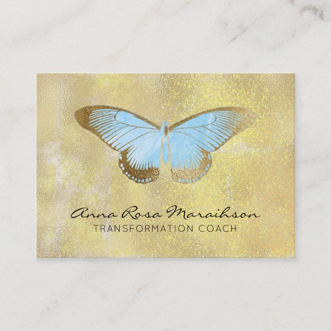 *~* Blue Pastel Glitter Fantasy Gilded Butterfly Business Card (Front)