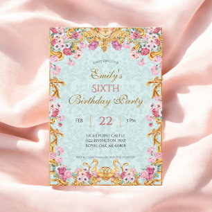 Blue Pastel Gold Sixth Baroque Rococo Birthday Invitation