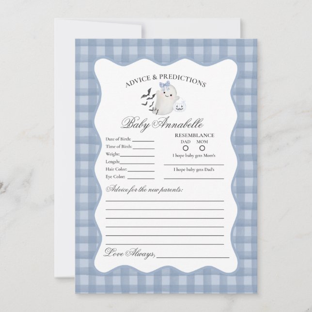 Blue Pastel Little Boo Ghost Advice for Baby Card (Front)