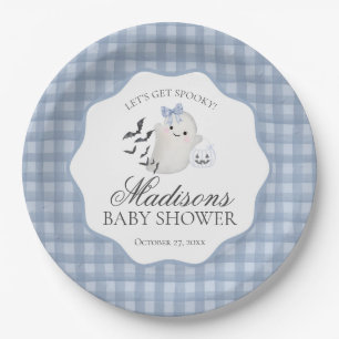 Blue Pastel Little Boo Ghost Baby Shower Dessert Paper Plate