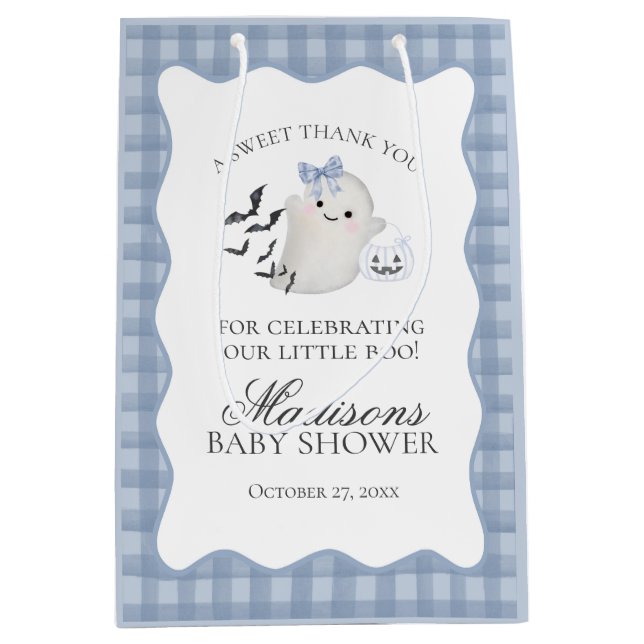 Blue Pastel Little Boo Ghost Baby Shower Favours Medium Gift Bag (Front)
