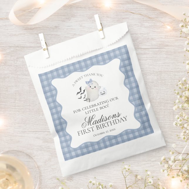 Blue Pastel Little Boo Ghost Birthday Dessert Favour Bags (Clipped)
