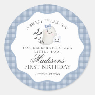 Blue Pastel Little Boo Ghost Birthday Party Favor Classic Round Sticker
