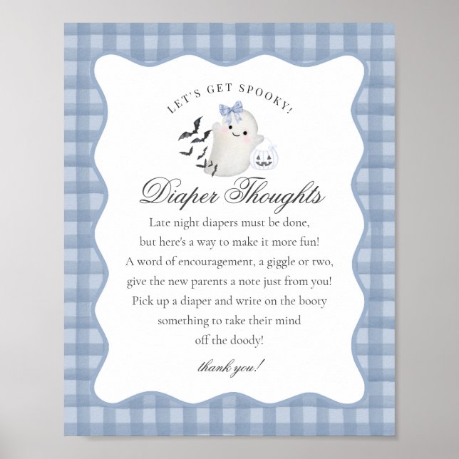 Blue Pastel Little Boo Ghost Diaper Thoughts Sign (Front)