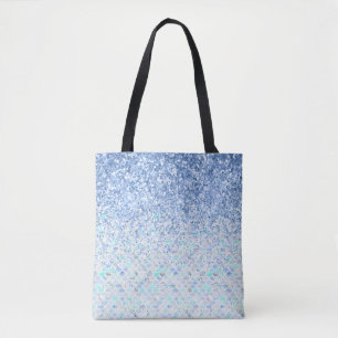 *~* Blue Pastel Marble Tiles Teal Glitter Tote Bag