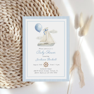Blue Pastel Nautical Sail Boat Baby Shower Invitation