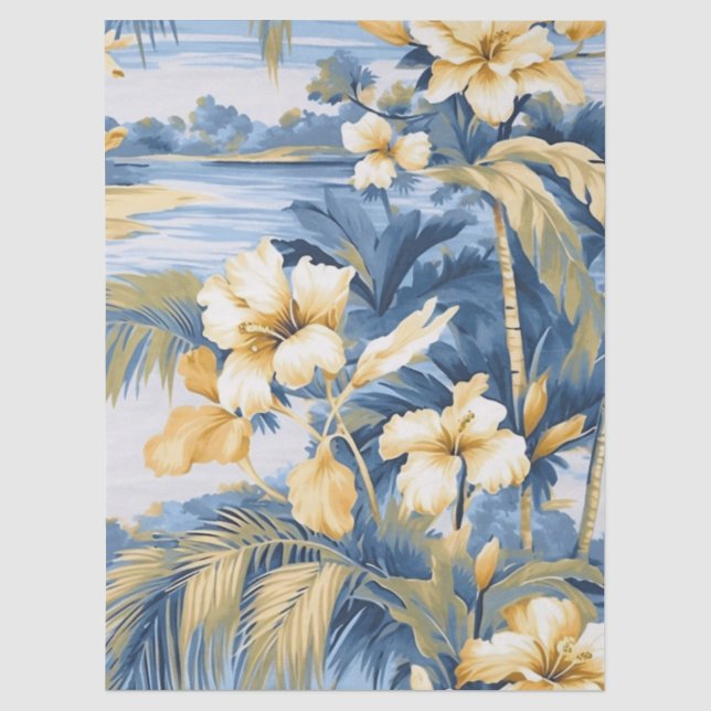 Blue Pastel Ocean View Decoupage Tissue Paper (Front)