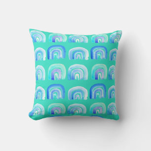 Blue Pastel retro rainbow Cushion