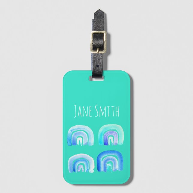 Blue Pastel retro rainbow Luggage Tag (Front Vertical)